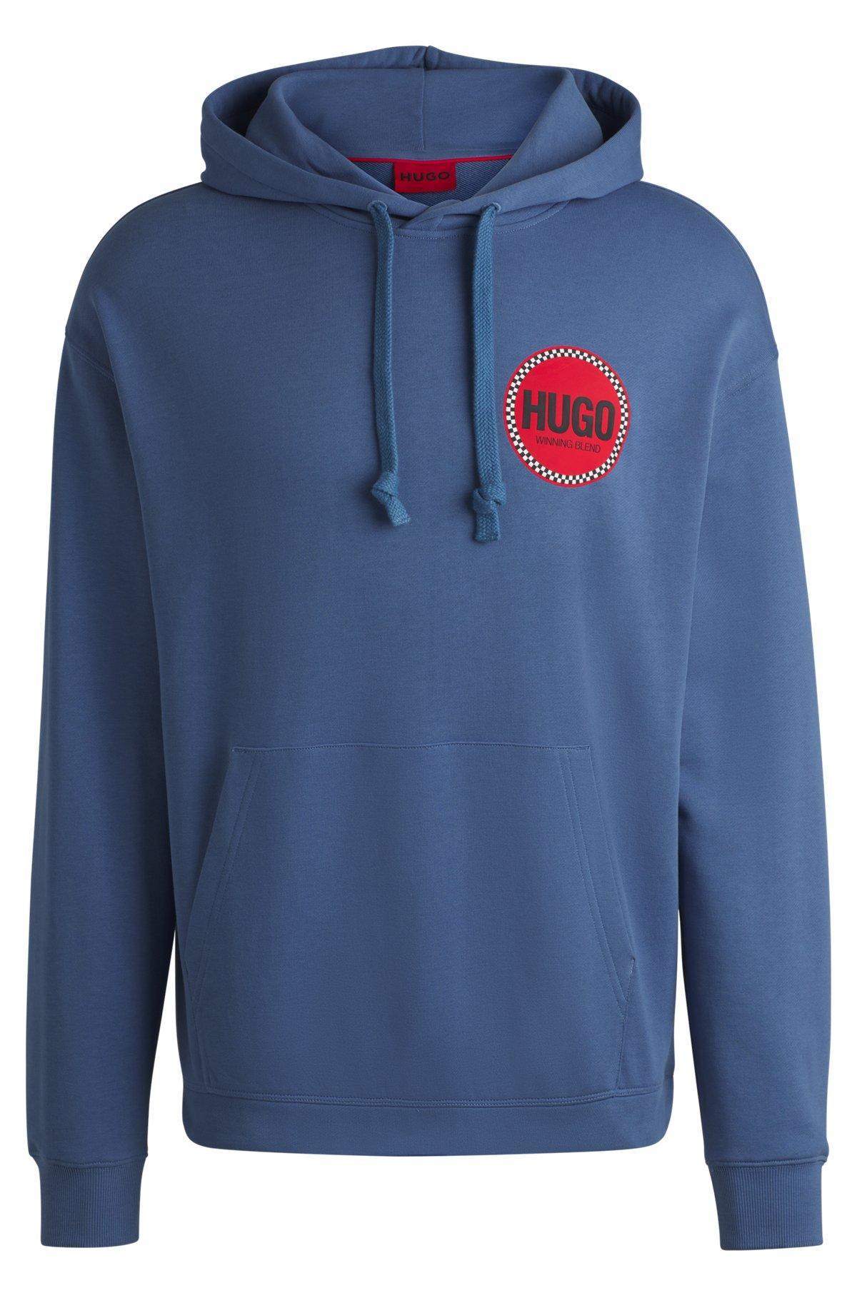 Cotton-terry relaxed-fit hoodie with logo prints Product Image