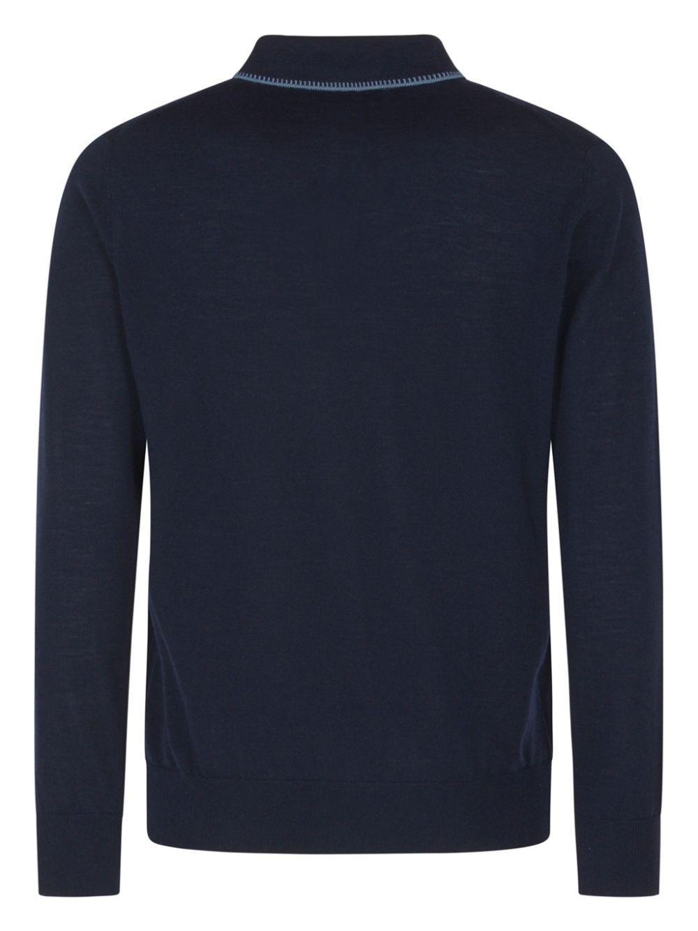 CANALI Long-sleeved Polo Shirt In Blue Product Image