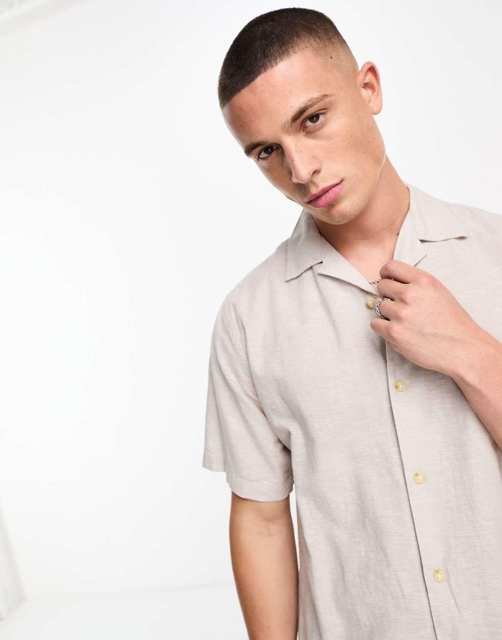 Jack & Jones Premium linen mix revere collar shirt Product Image