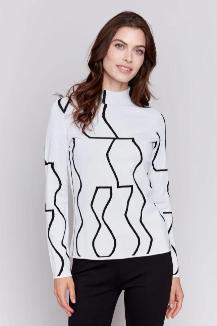 Reversible Jacquard Knit Mock-Neck Fitted Sweater Product Image