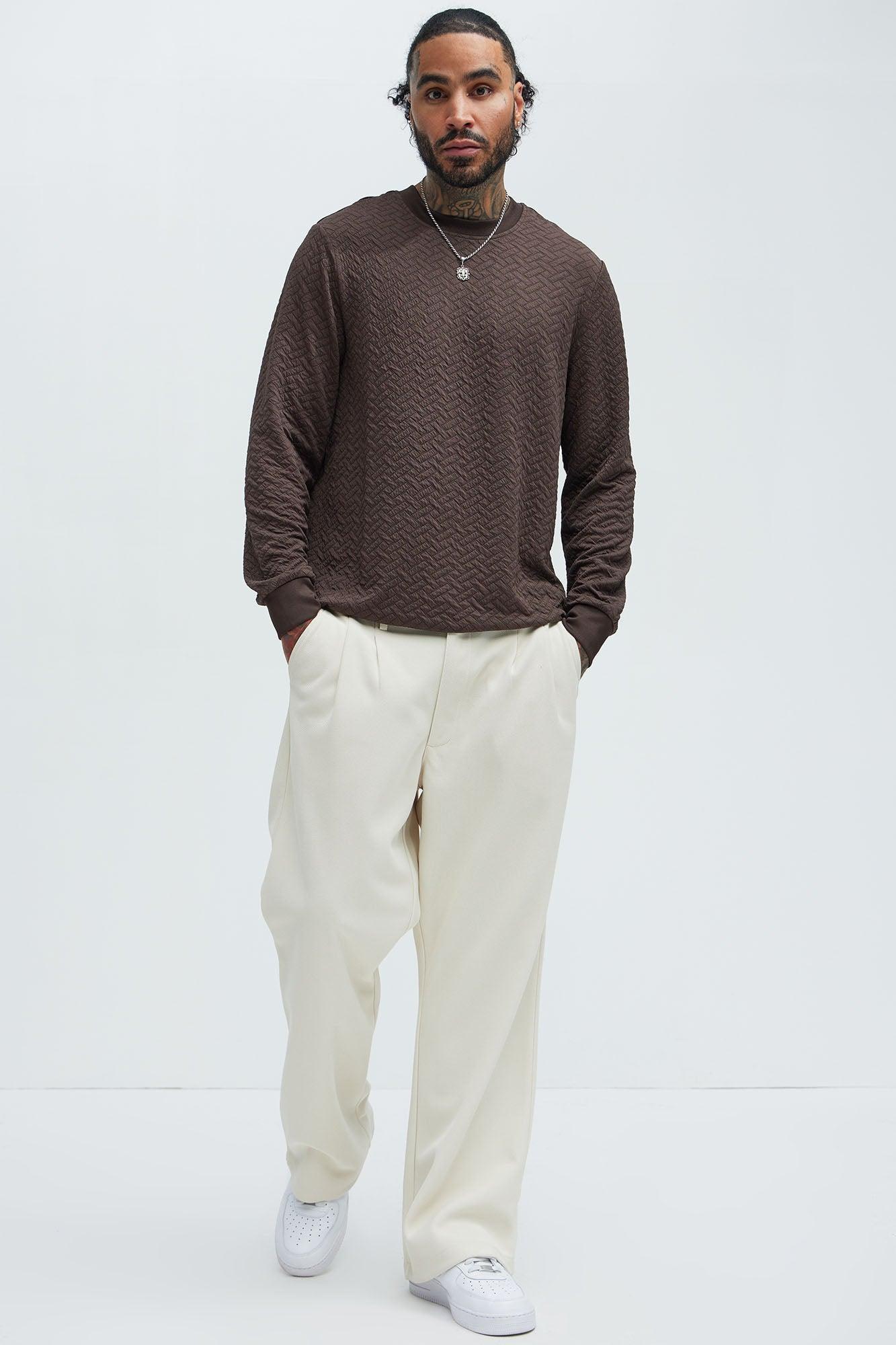 We Outside Textured Long Sleeve Tee - Brown Product Image