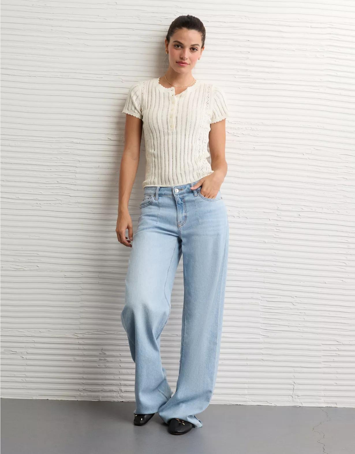 AE Henley Pointelle Sweater T-Shirt Product Image