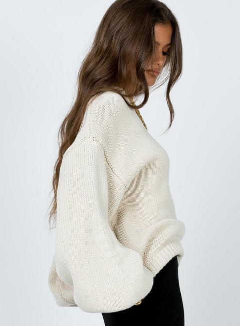 Harmony Balloon Sleeve Knit Sweater Beige Product Image
