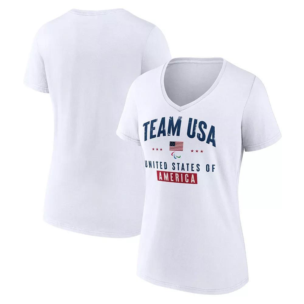 Women's Fanatics Branded White Team USA Paralympics Historic Freedom V-Neck T-Shirt,  Product Image