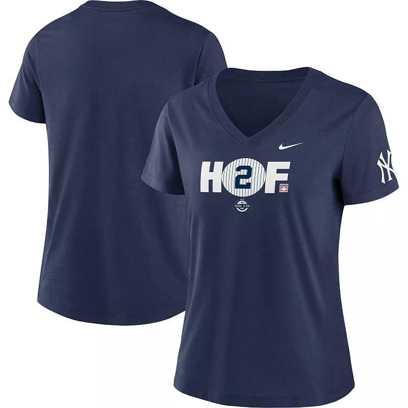 Women's Nike Derek Jeter Navy New York Yankees HOF2 Tri-Blend V-Neck T-Shirt, Size: Small, Blue Product Image