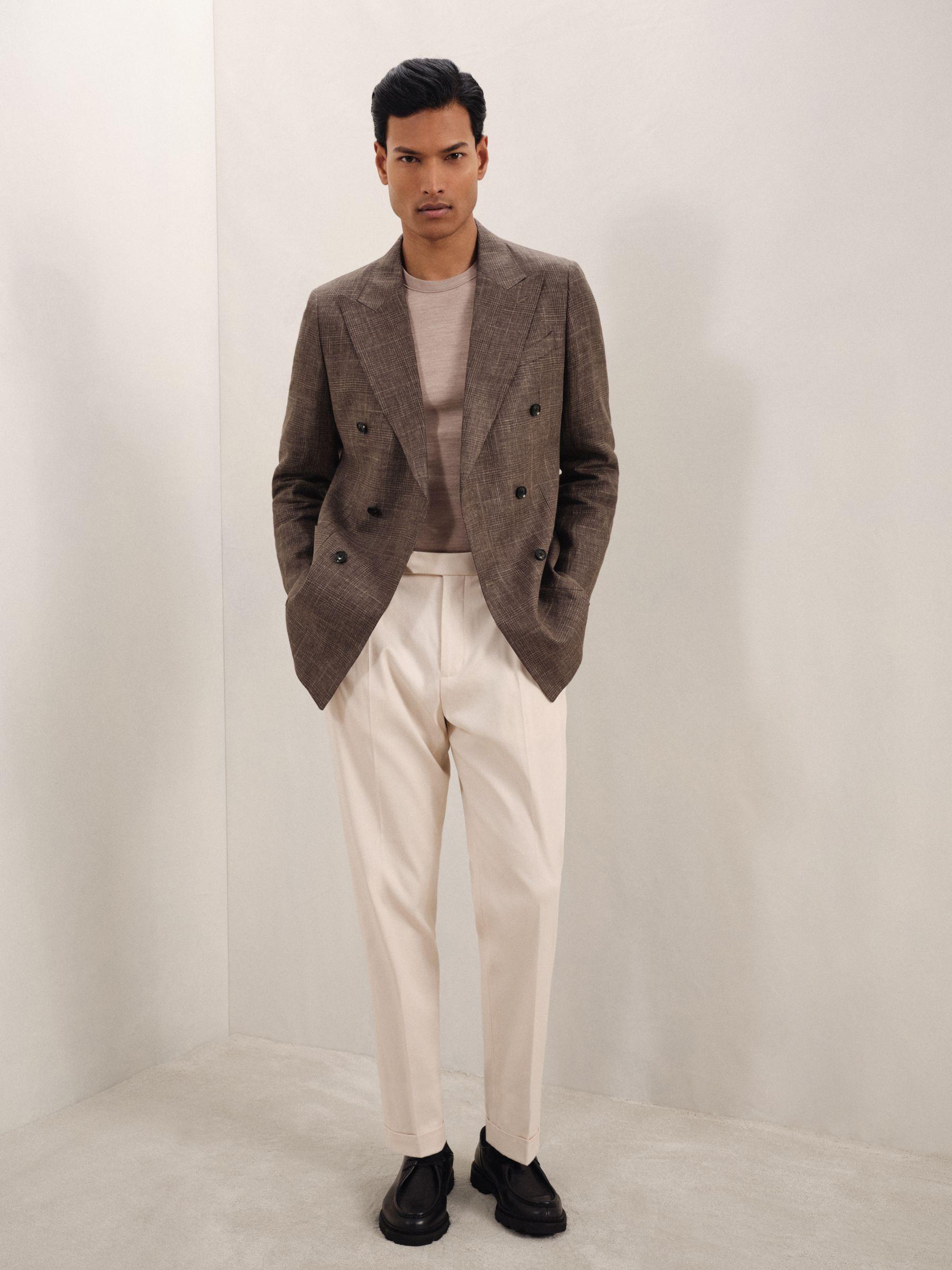Puppytooth-Check Tailored Trousers in Soft Grey Product Image