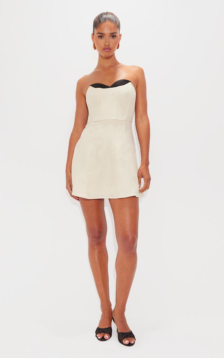 Cream Textured Woven Cup Detail Shift Dress Product Image