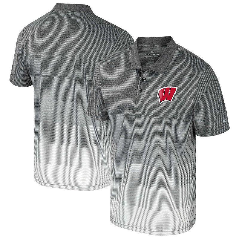 Mens Colosseum Gray Wisconsin Badgers Striped Mesh Polo Product Image