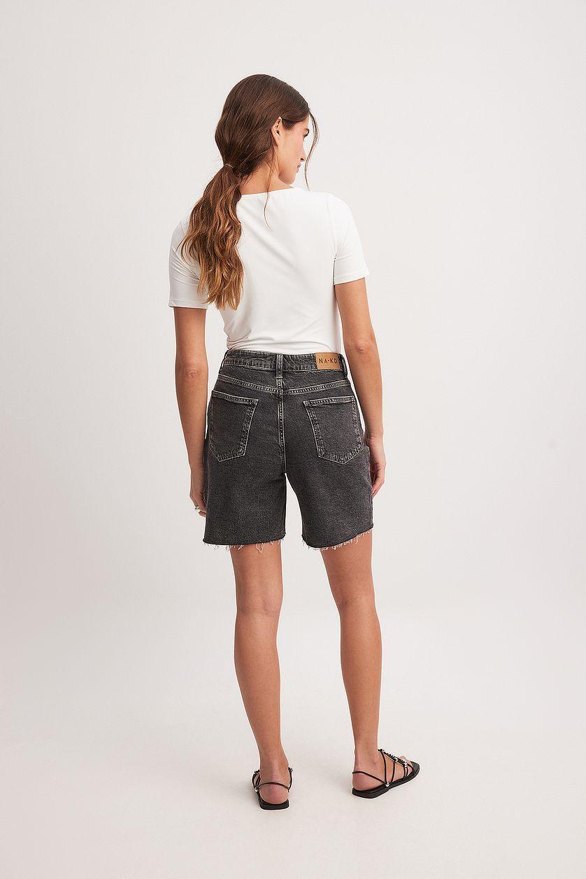 High Waist Raw Hem Denim Shorts Product Image