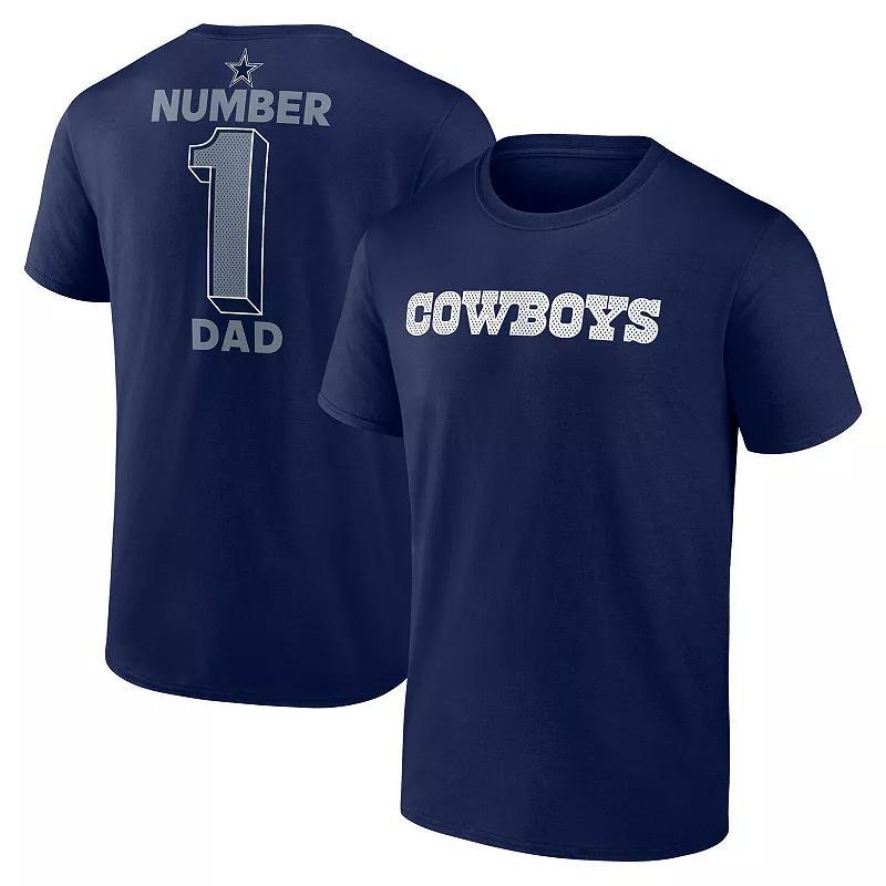 Men's Fanatics  Navy Dallas Cowboys Number 1 Dad T-Shirt, Size: Medium, Blue Product Image