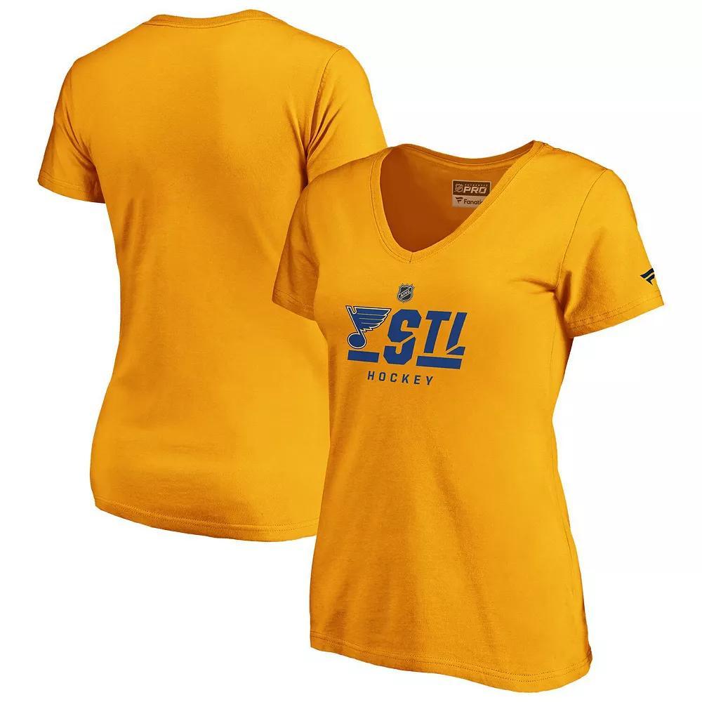 Women's Fanatics Branded Gold St. Louis Blues Authentic Pro Secondary Logo V-Neck T-Shirt, Size: XL Product Image