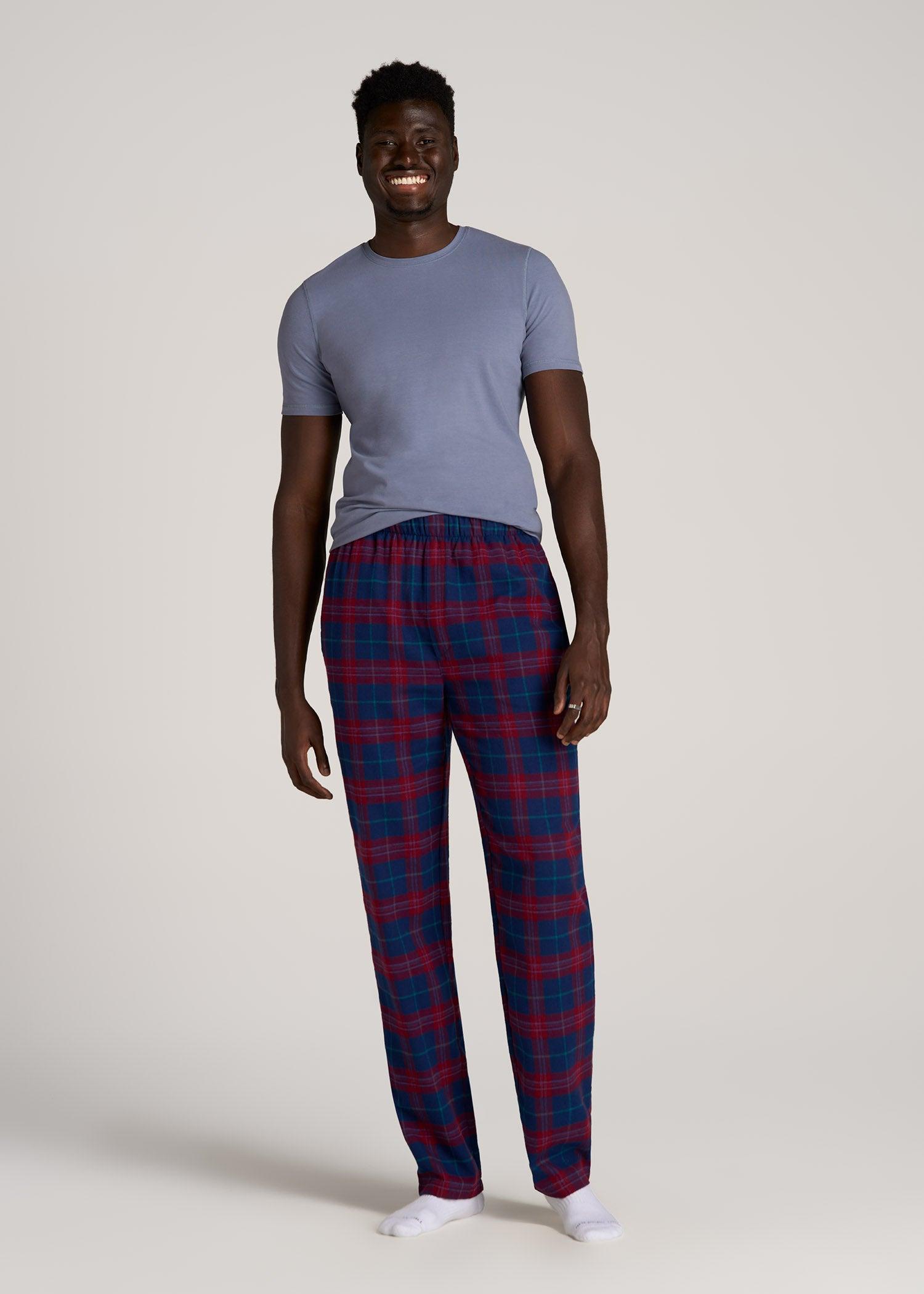 Plaid Pajama Pants for Tall Men in Blue and Red Tartan Product Image