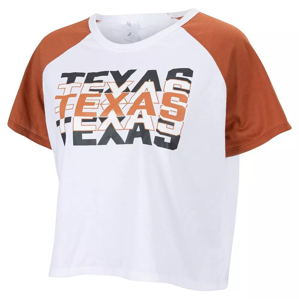 Women's ZooZatz White Texas Longhorns Colorblock Repeat Raglan Cropped T-Shirt, Size: Small Product Image