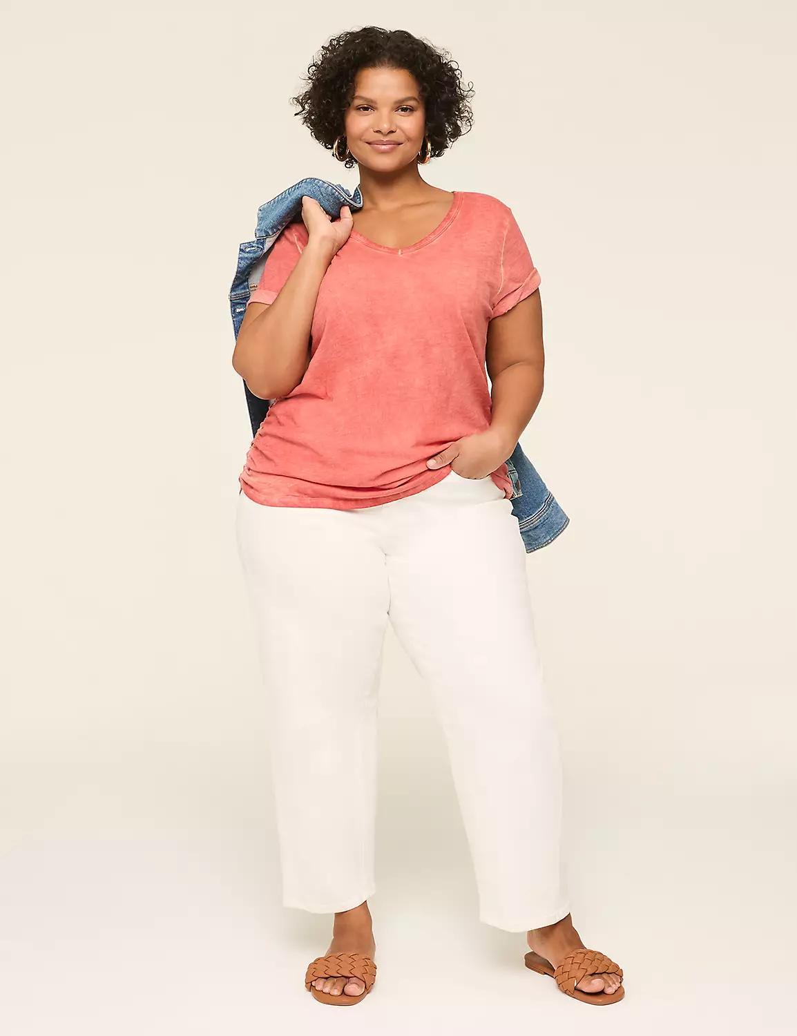 Short-Sleeve V-Neck Side-Ruched Tee Product Image