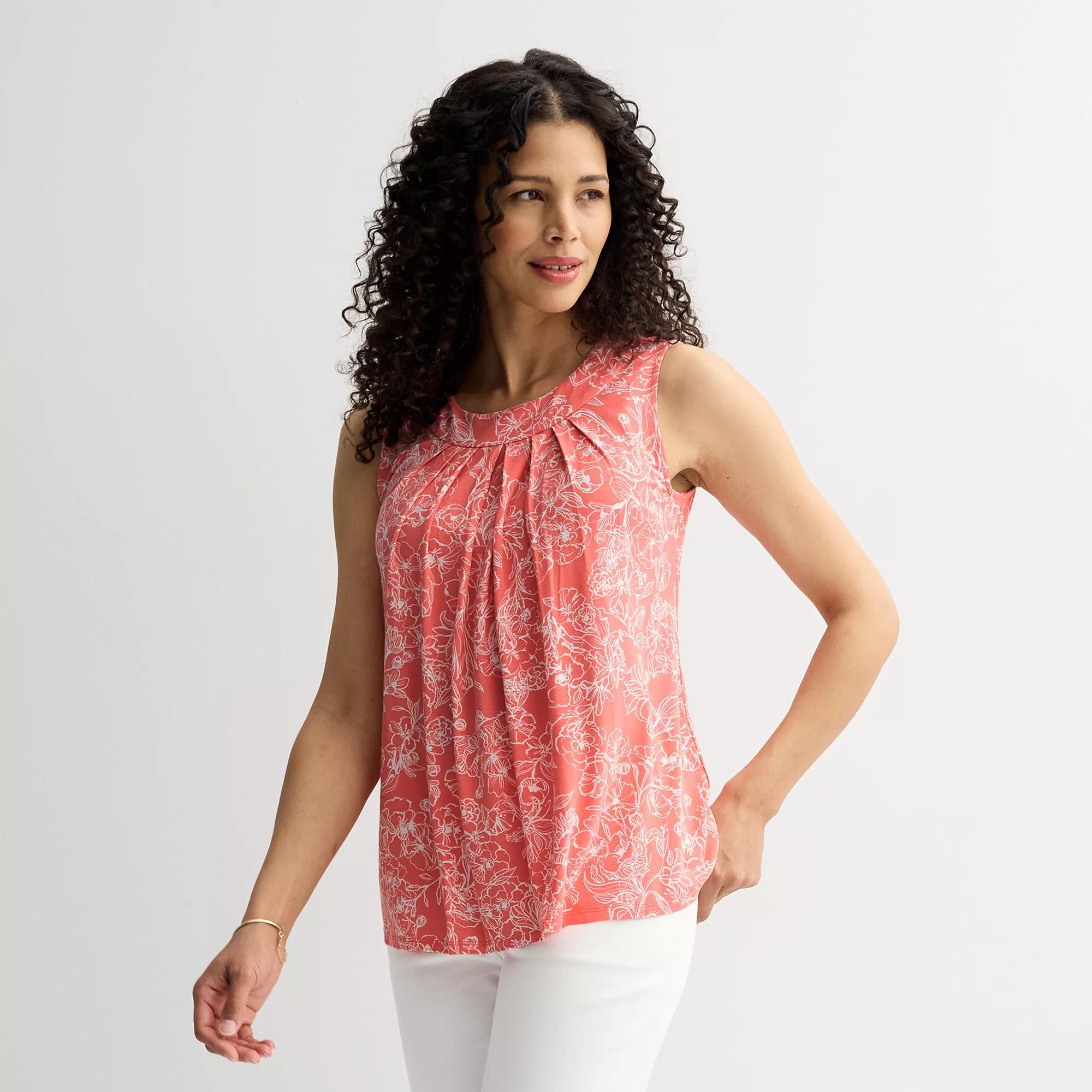 Petite Croft & Barrow® Pleated Tank Top, Women's,  Product Image