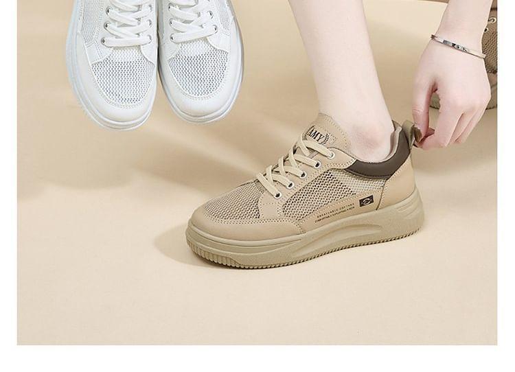 Two Tone Mesh Panel Lace-Up Sneakers Product Image