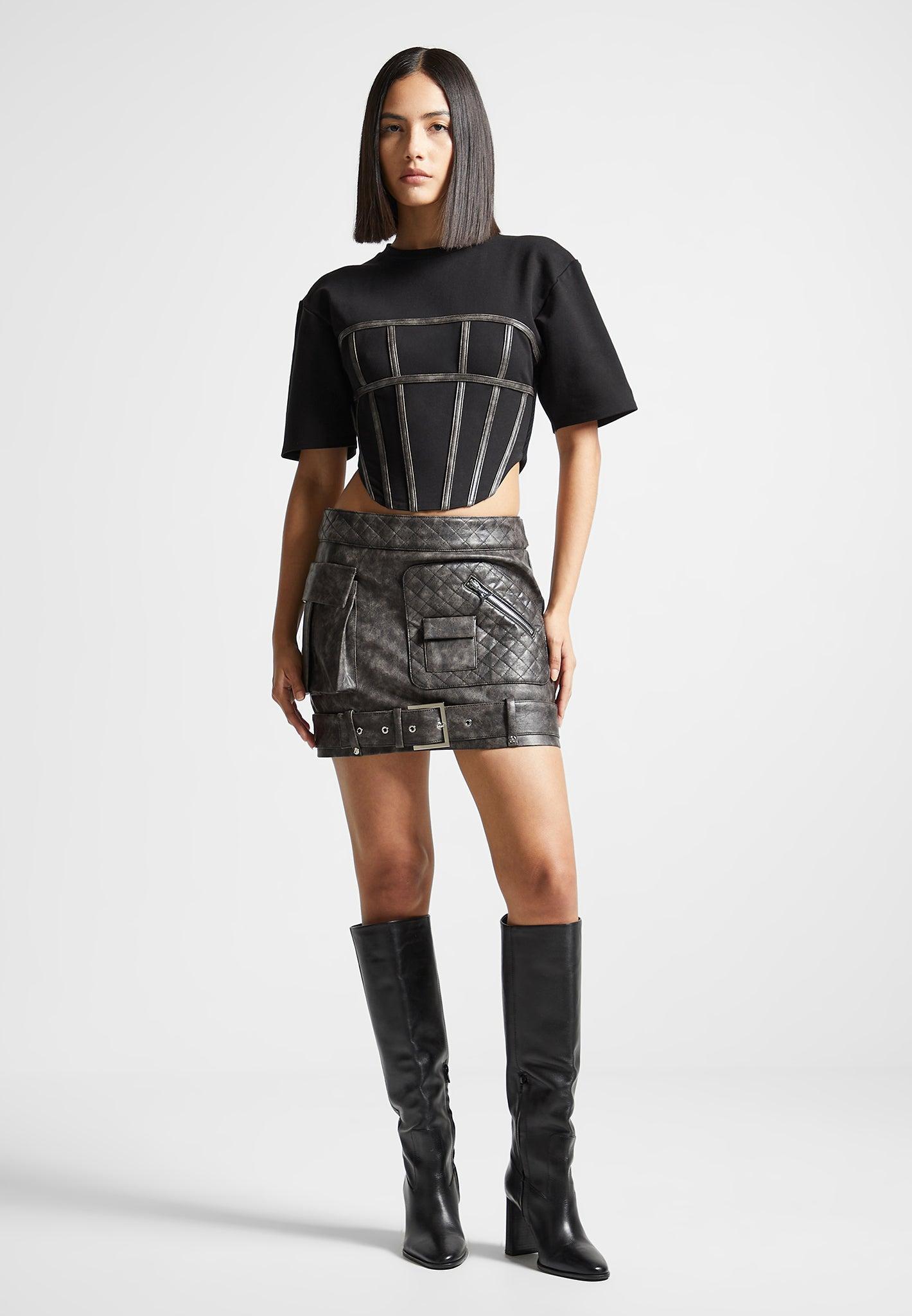 Vintage Leather Cargo Mini Skirt - Grey Female Product Image