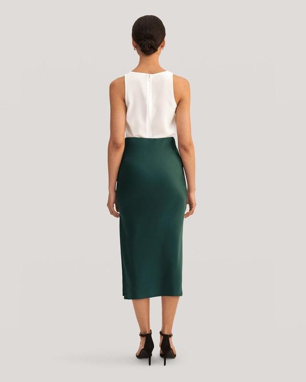 Flattering Side Slit Silk Midi Skirt Product Image
