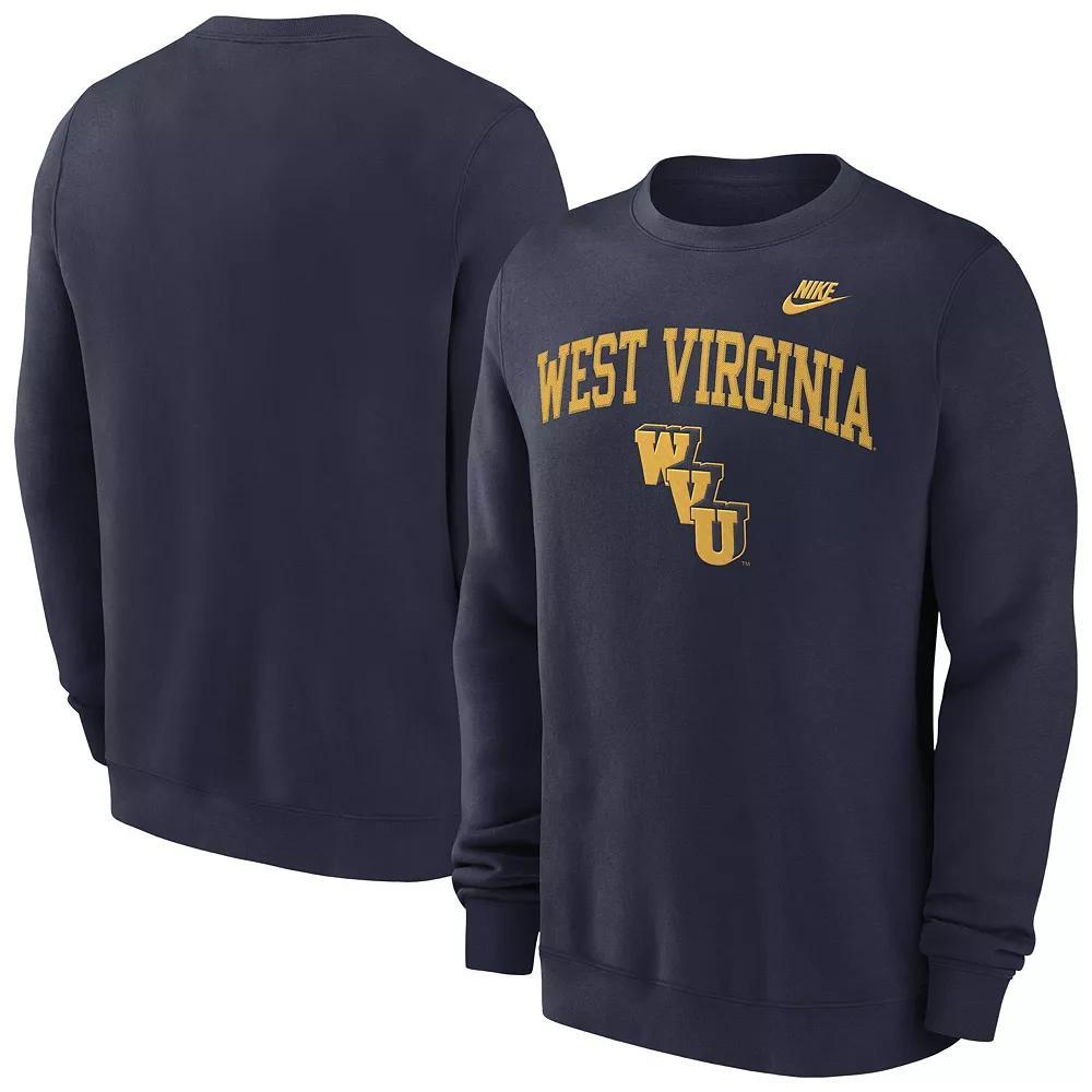 Men's Nike Navy West Virginia Mountaineers Legacy Classic Tackle Twill Embroidered Arch Over Logo Pullover Sweatshirt,  Product Image