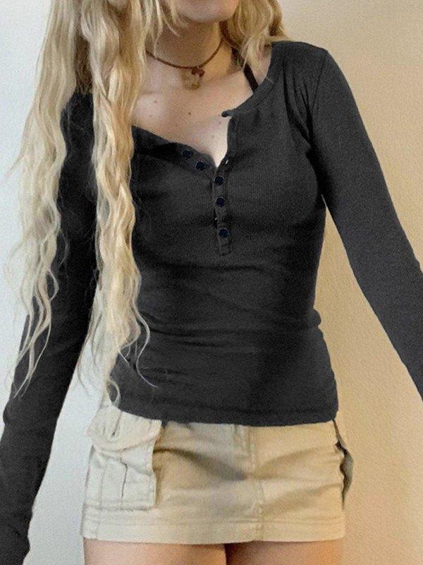 Button Down Long Sleeve Knit Top Product Image