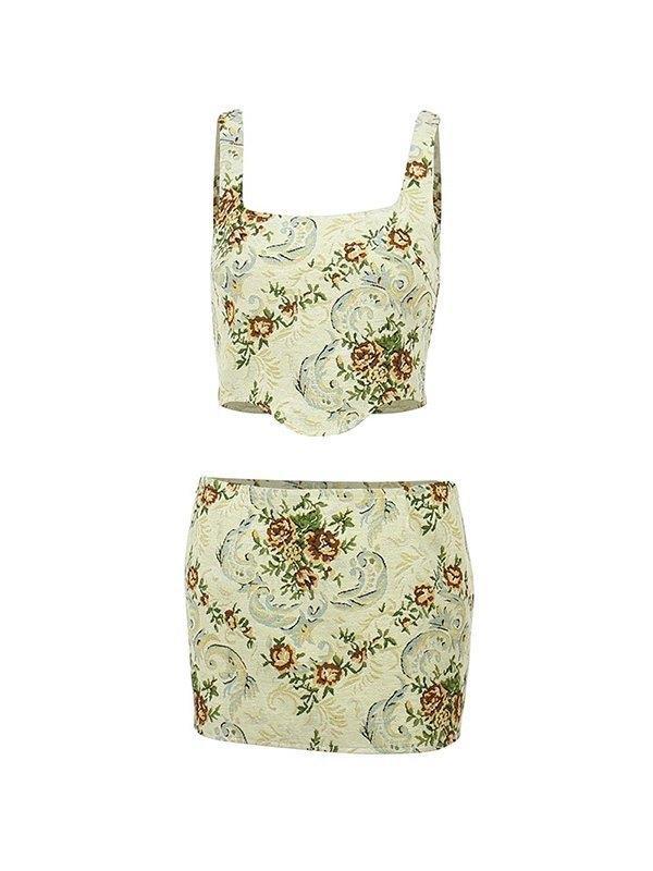 Jacquard Corset Top & Mini Skirt Set Product Image