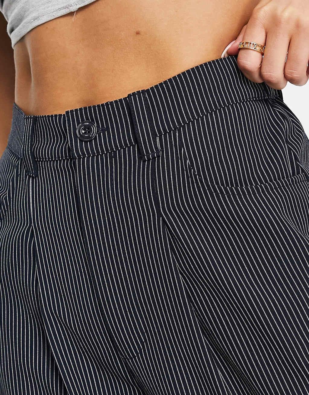 ASOS DESIGN wide leg dad pants in navy stripe  Product Image