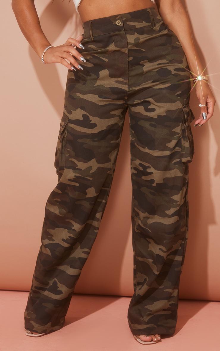 Shape Khaki Camo Print Pocket Detail Wide Leg Cargo Pants Product Image