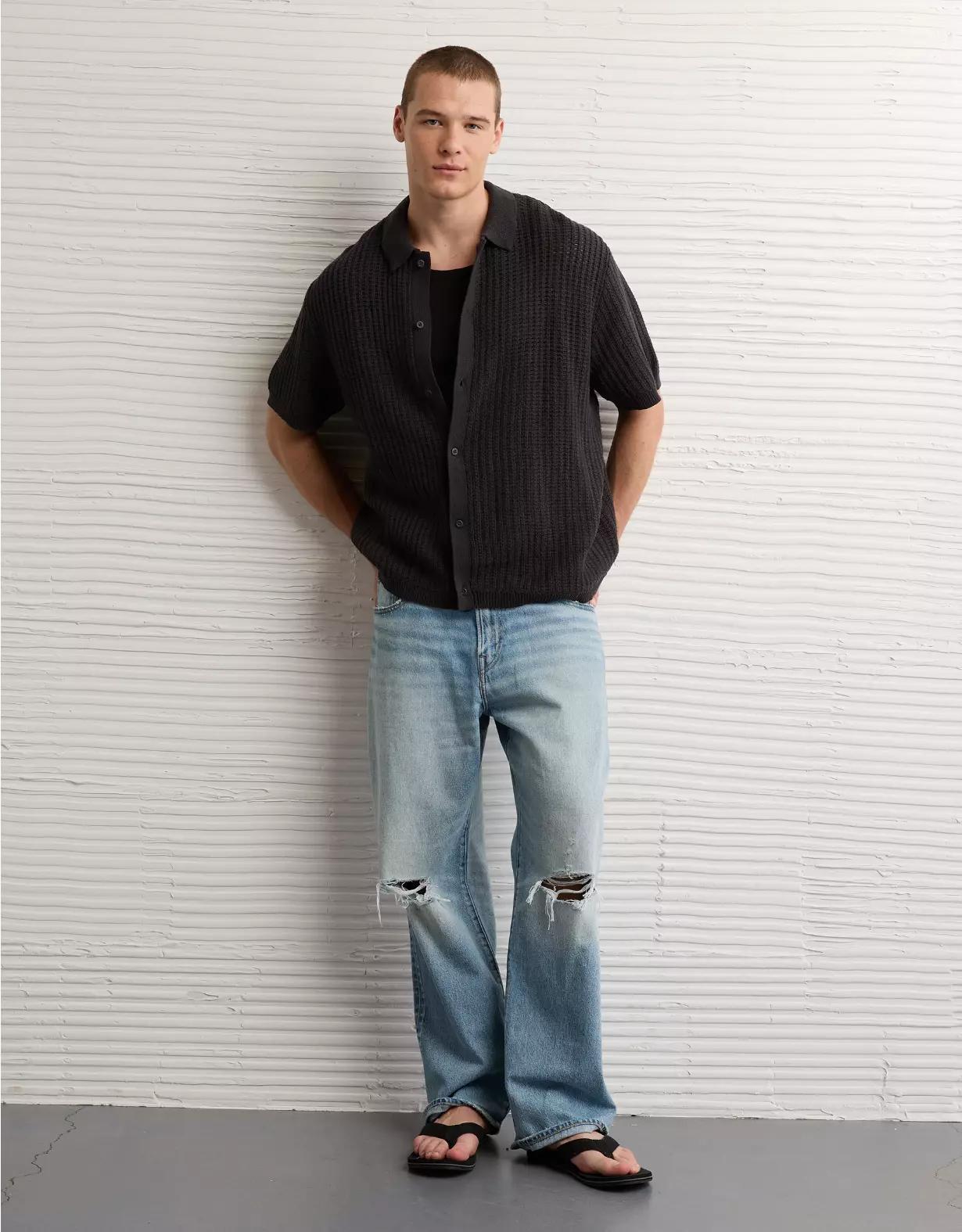 AE Weekend Button-Up Sweater Polo Shirt Product Image