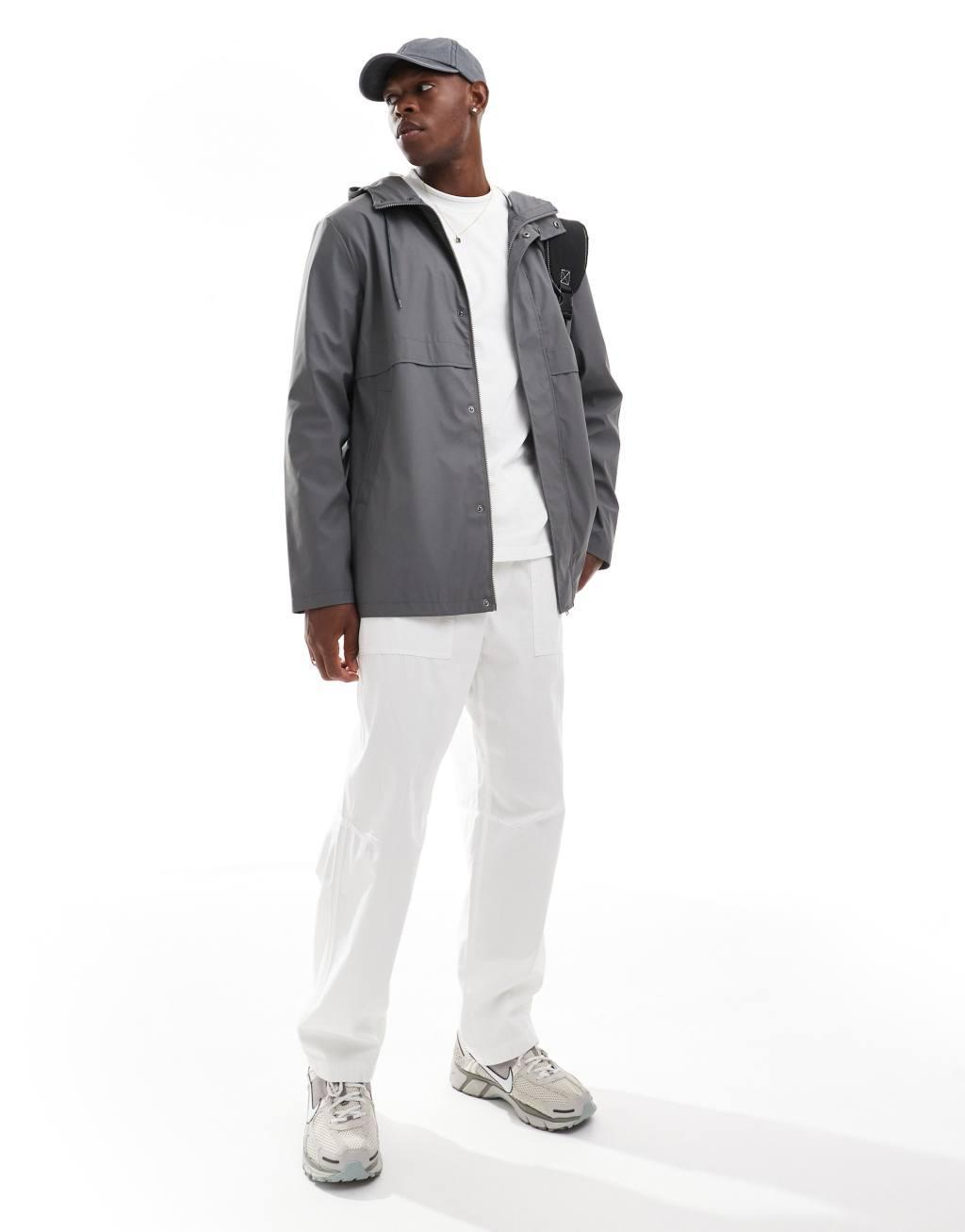 ASOS DESIGN rain resistant rubberized rain jacket in charcoal Product Image