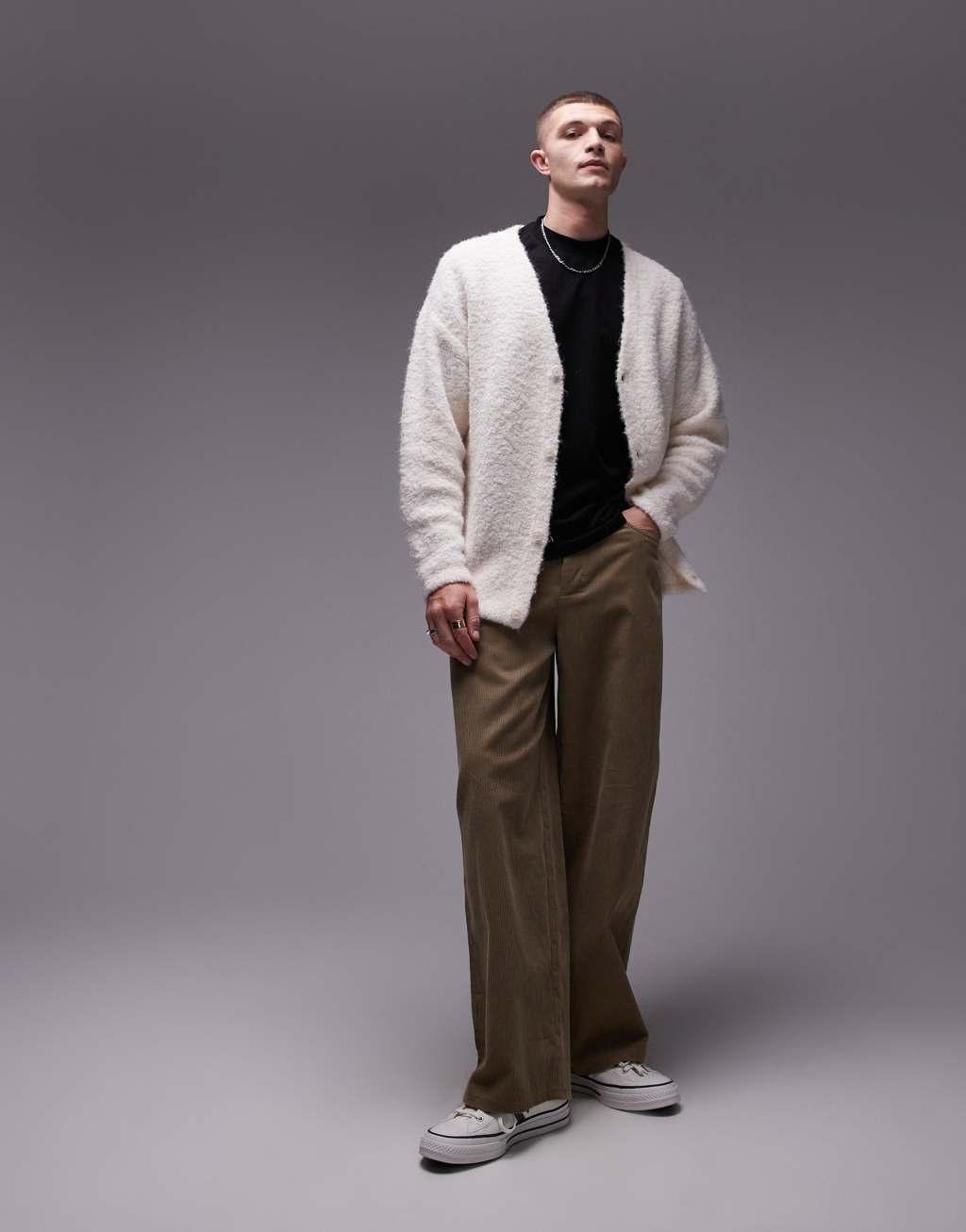 Topman relaxed fit boucle cardigan in oatmeal Product Image