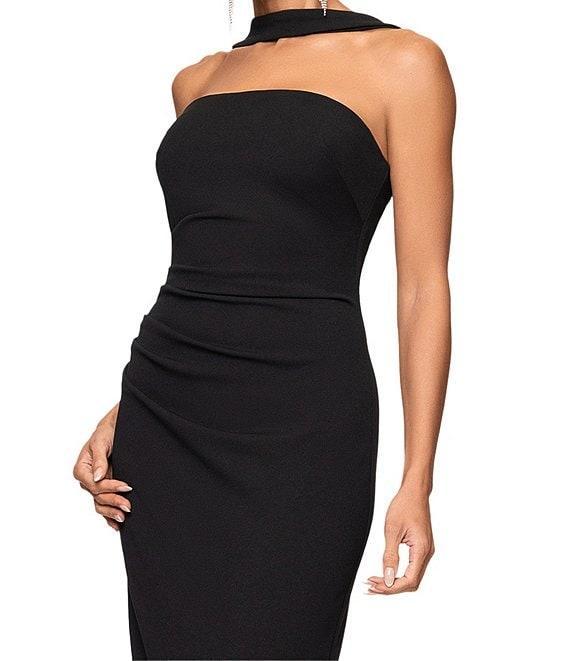 Xscape Halter Scuba Crepe Ruched Sheath Gown Product Image