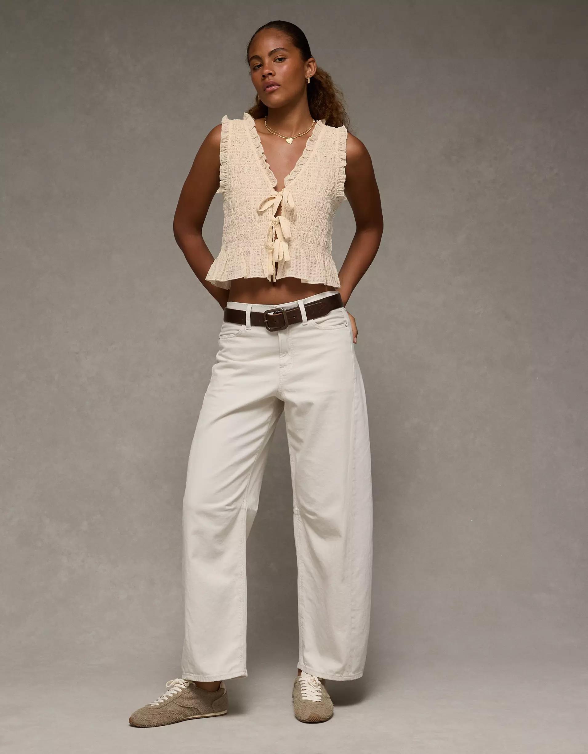 AE Tie-Front Smocked Tank Top Product Image