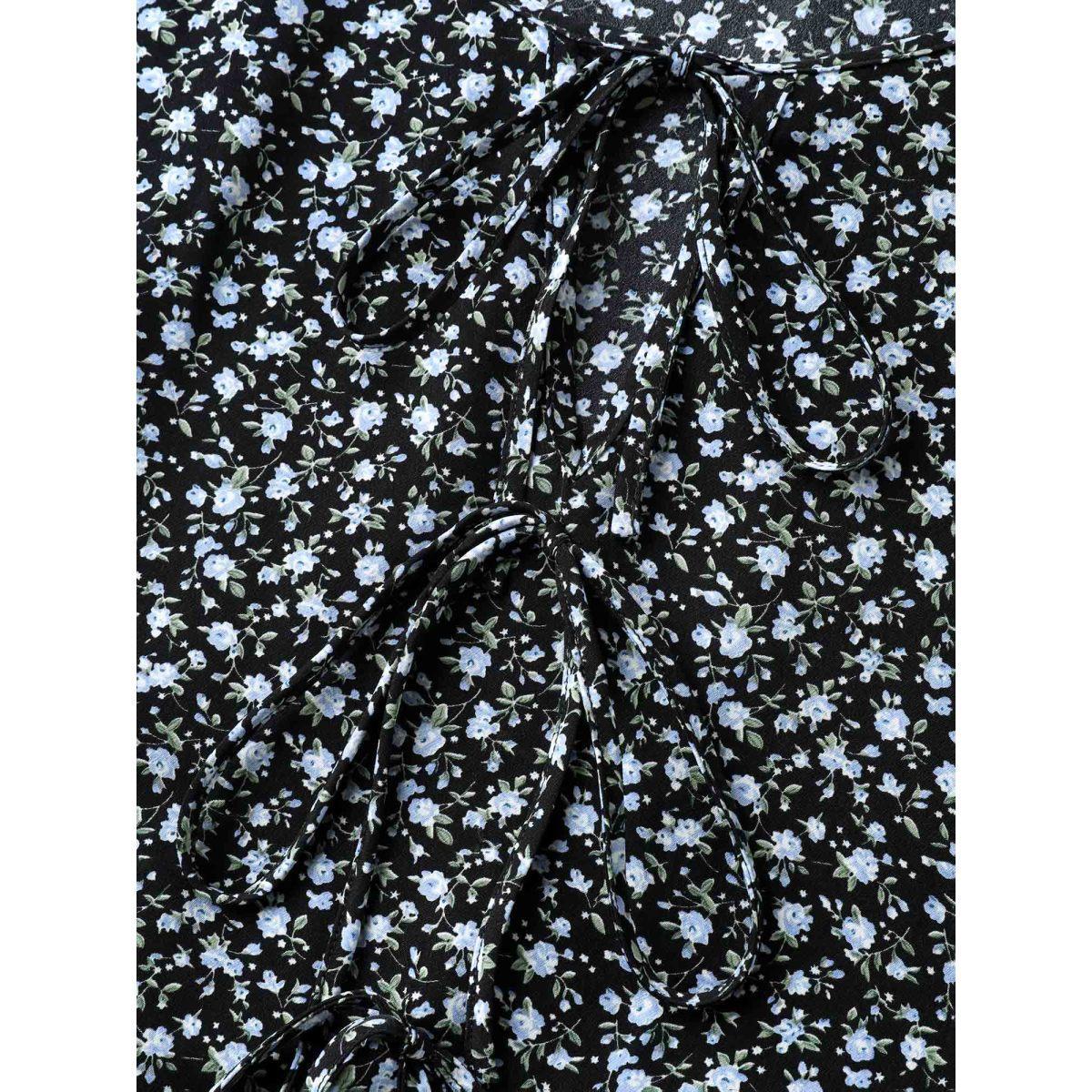 Plus Size Black Ditsy Floral Print Bow-Tie Blouse Women Timeless Short sleeve Round Neck Elegant Blouses BloomChic 14-16/1X Product Image