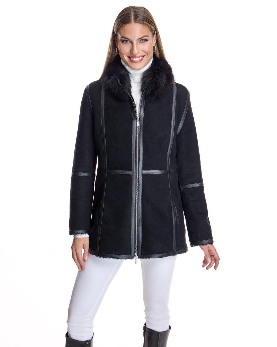 Shearling Lamb Jacket with Fox Stand Collar Product Image