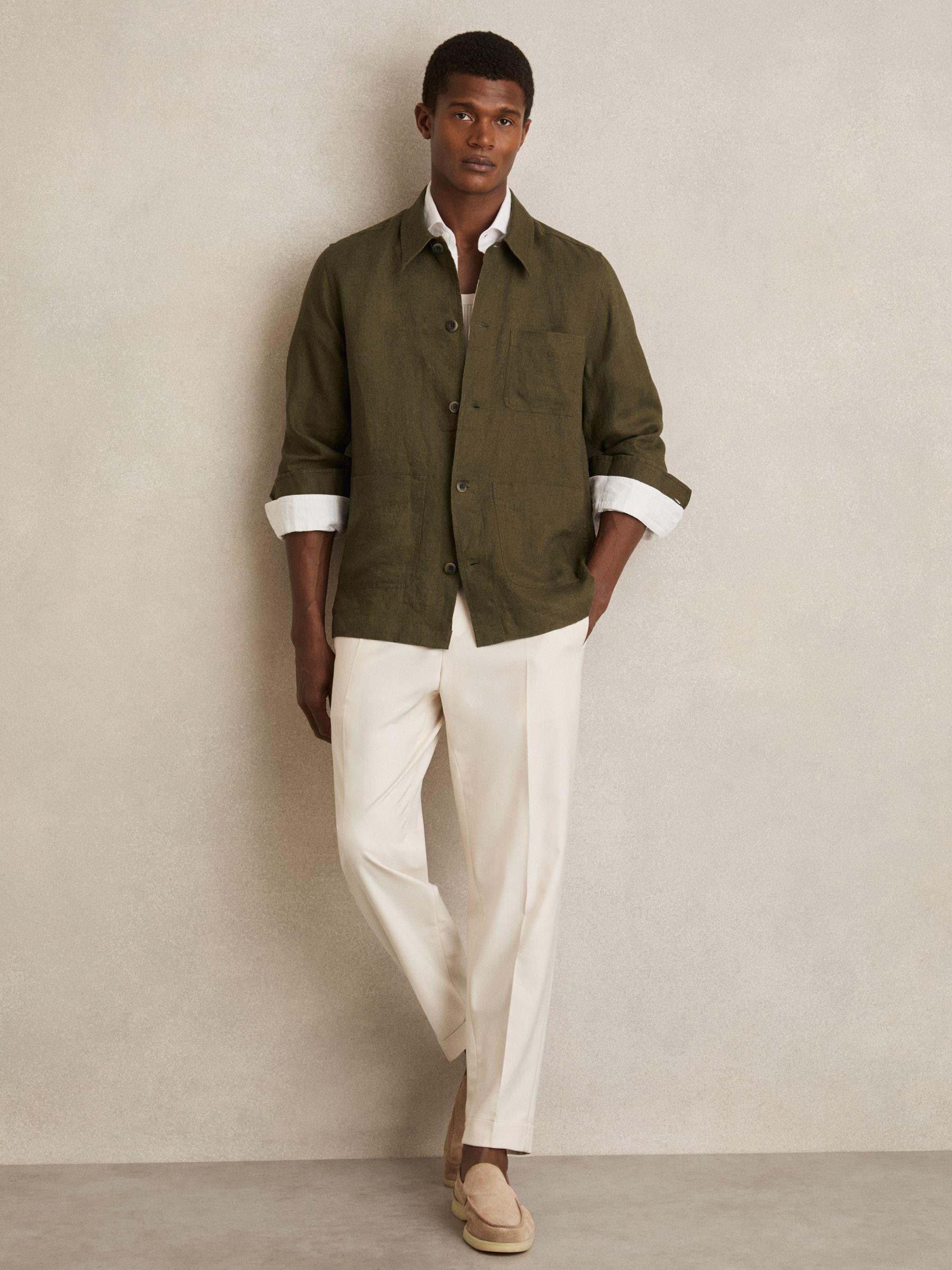 Linen Worker Jacket in Khaki Product Image
