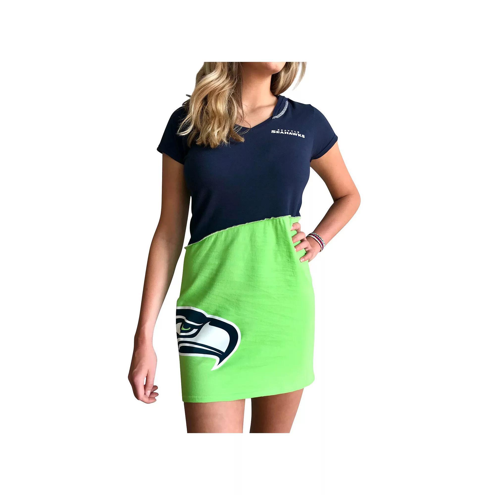 Women's Refried Apparel Navy/Neon Green Seattle Seahawks Sustainable Hooded Mini Dress, Size: Medium, Blue Product Image
