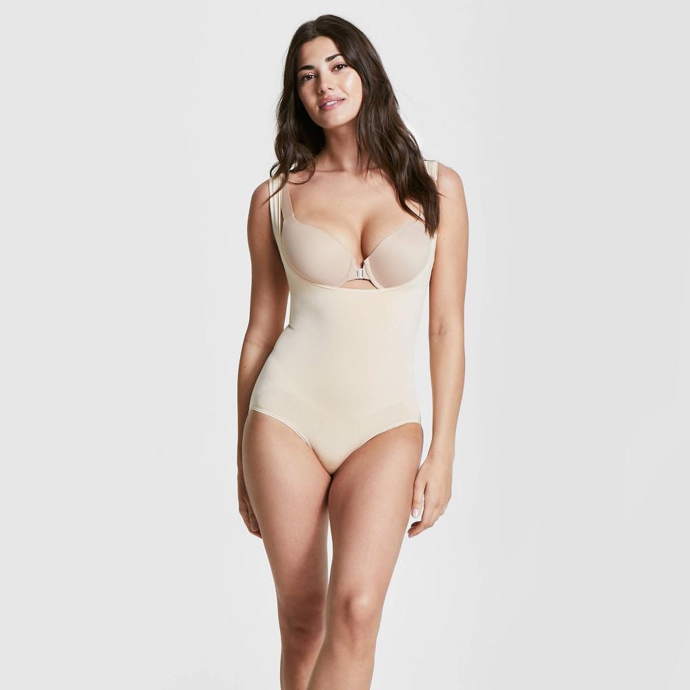 ASSETS by SPANX Womens Remarkable Results Open-Bust Brief Bodysuit - Beige 1X Product Image