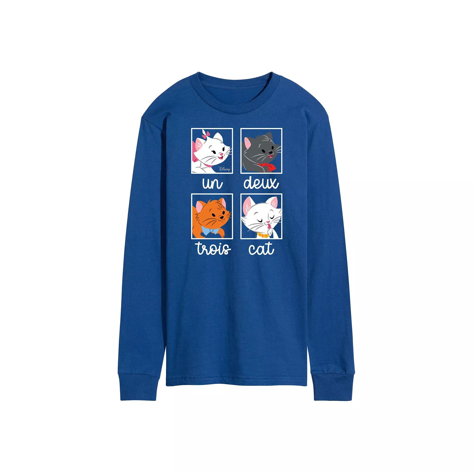 Disney's The Aristocats Men's Un Deux Trois Cat Long Sleeve Graphic Tee, Size: Medium, Blue Product Image