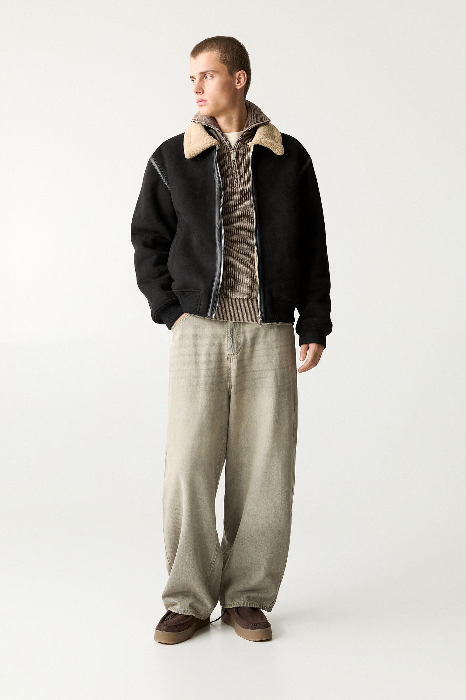 Faux suede jacket with faux shearling lining Product Image