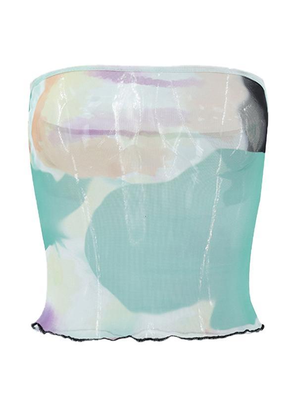 Irregular Print Mesh Bandeau Top Product Image