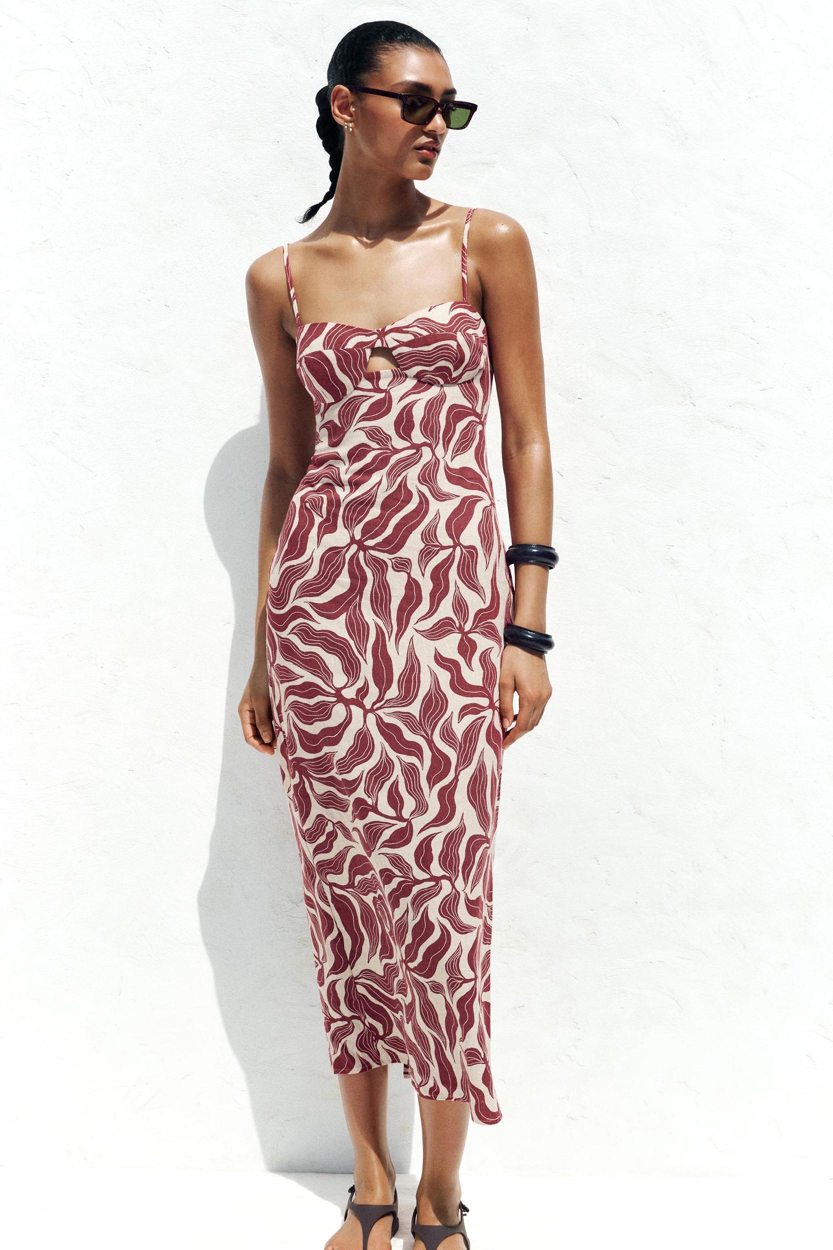 PRINTED RUSTIC LINEN MIDI DRESS Product Image