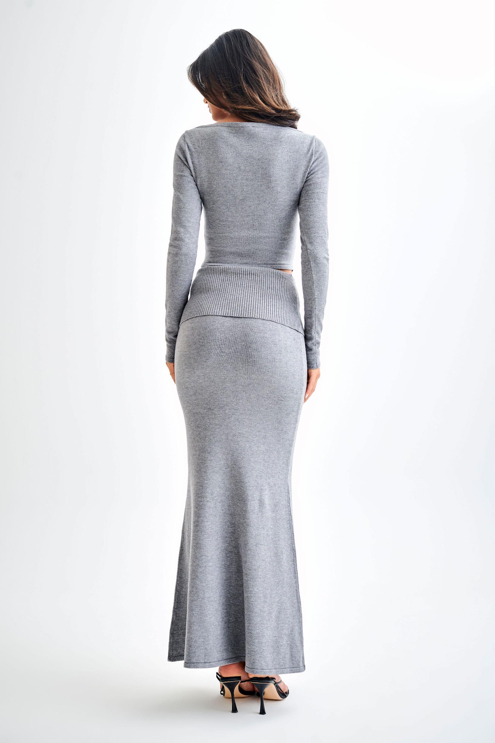 Karlie Knit Maxi Skirt With Ribbed Waist - Charcoal Marle Product Image