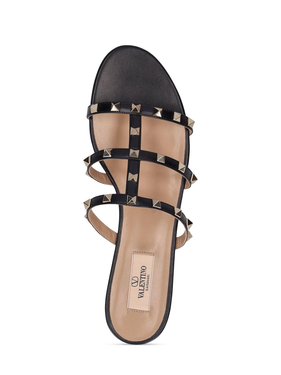 VALENTINO GARAVANI Rockstud Leather Flats In Black Product Image