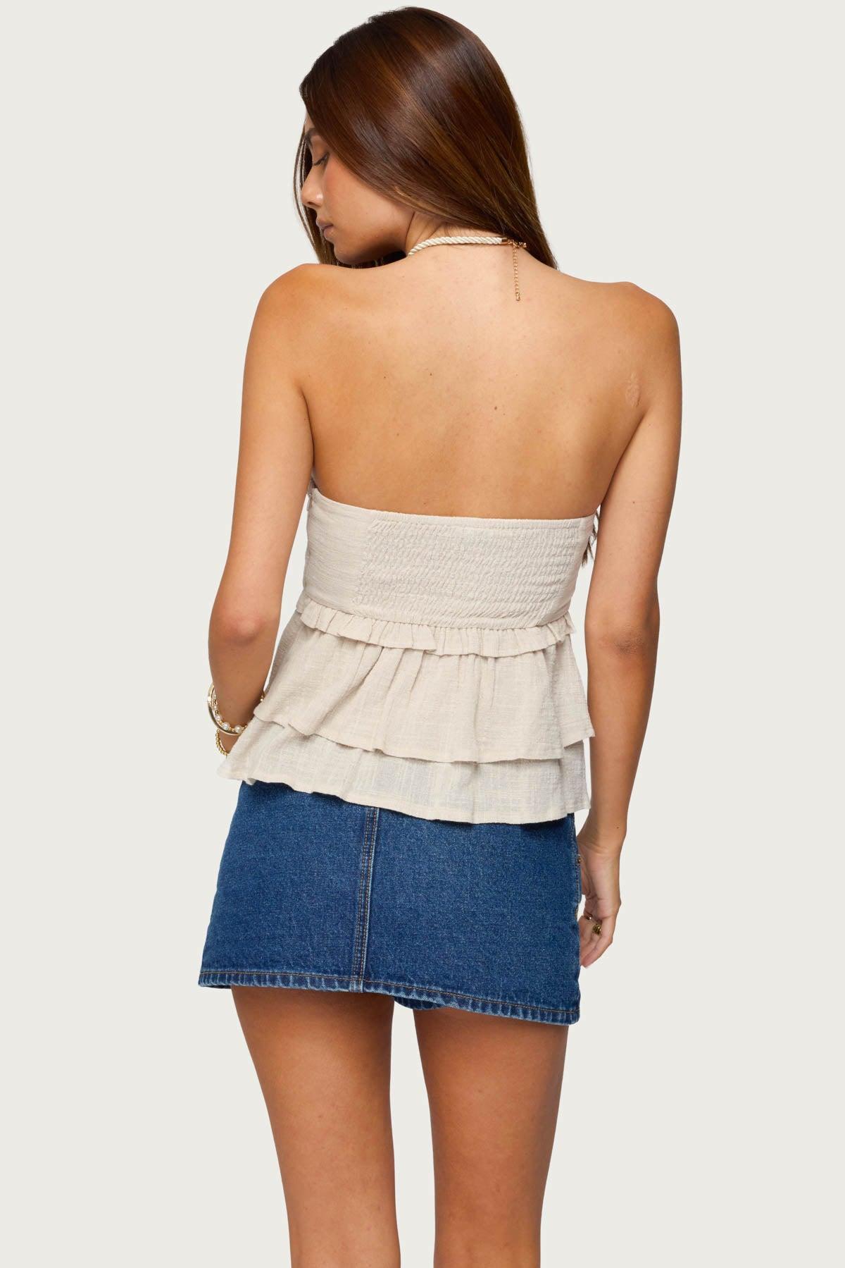 Linen Look Strapless Peplum Top Product Image