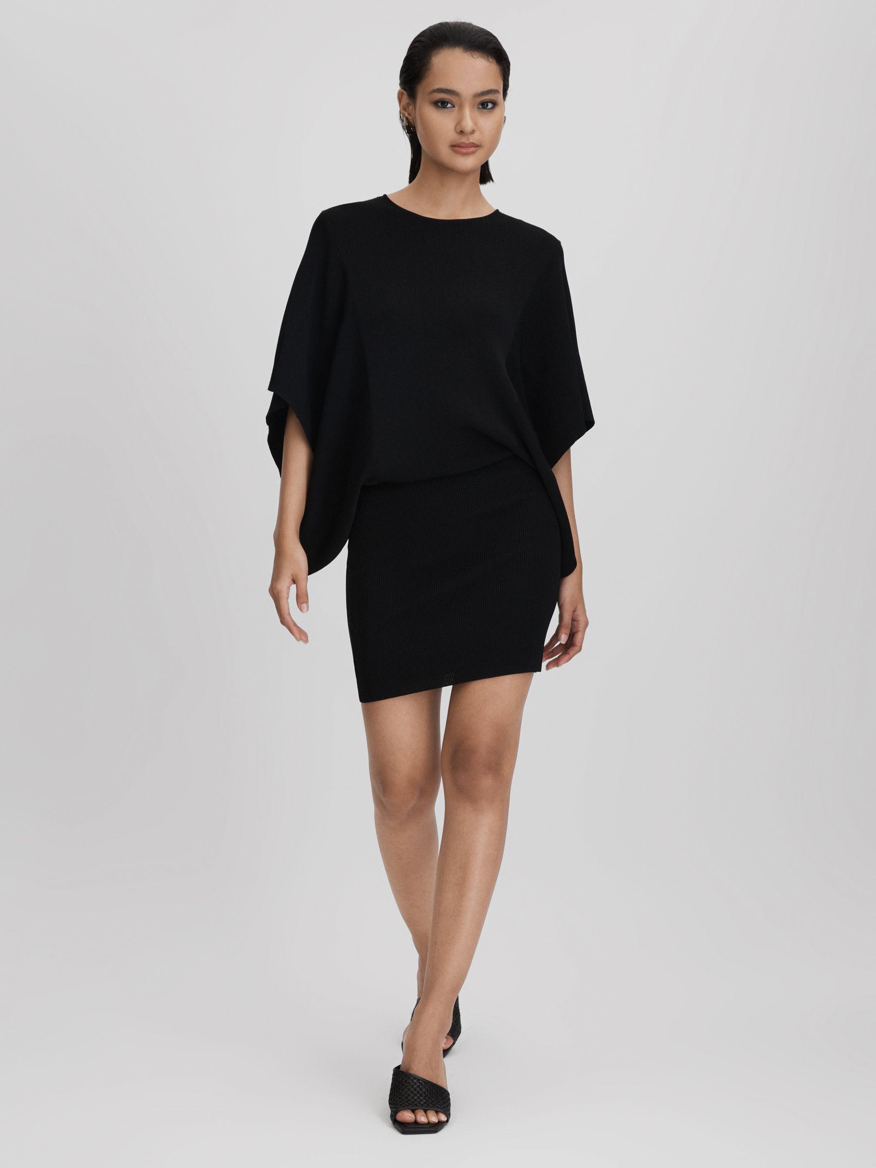 Knitted Cape Sleeve Mini Dress in Black Product Image