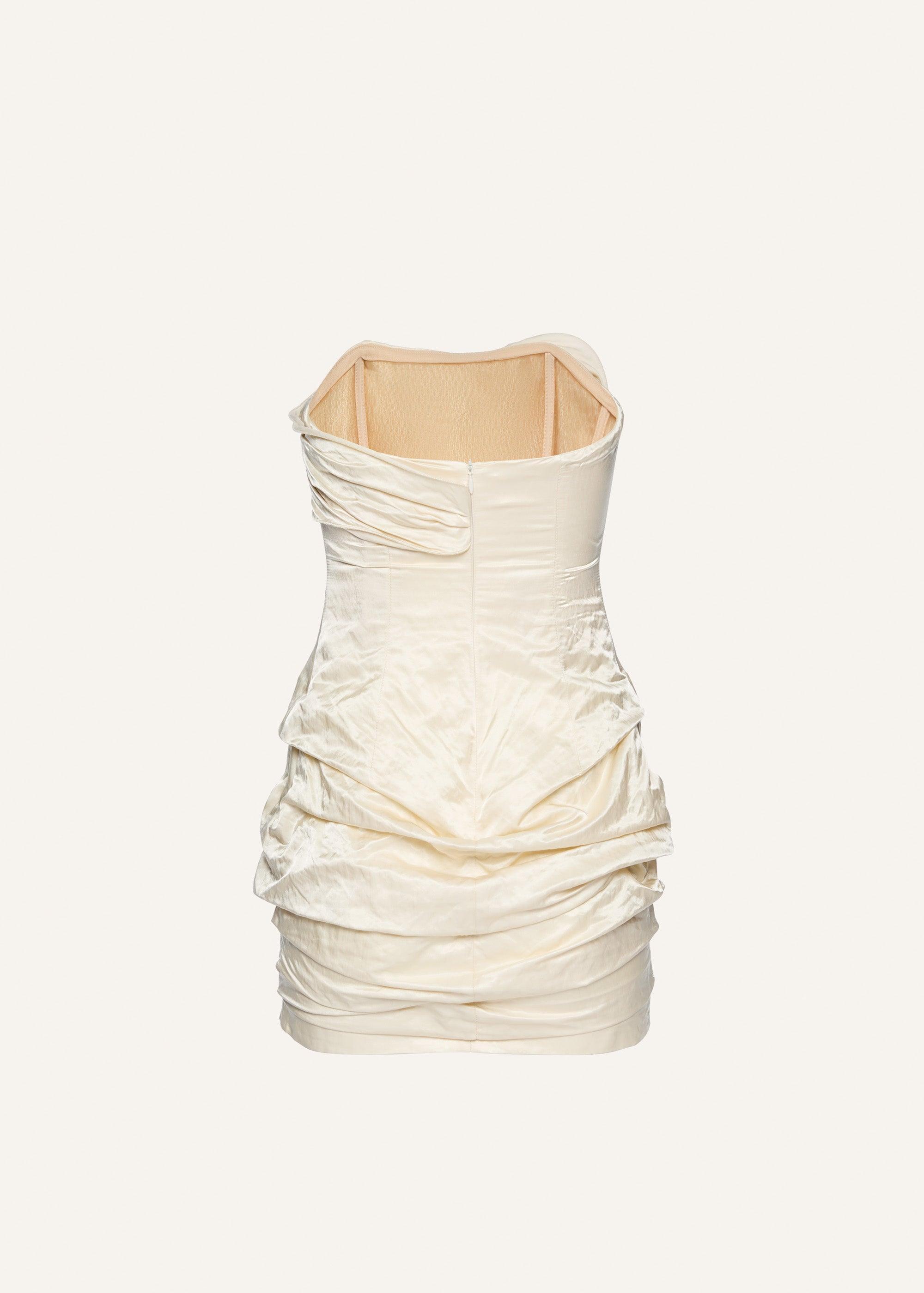 Strapless ruched mini dress in cream Product Image