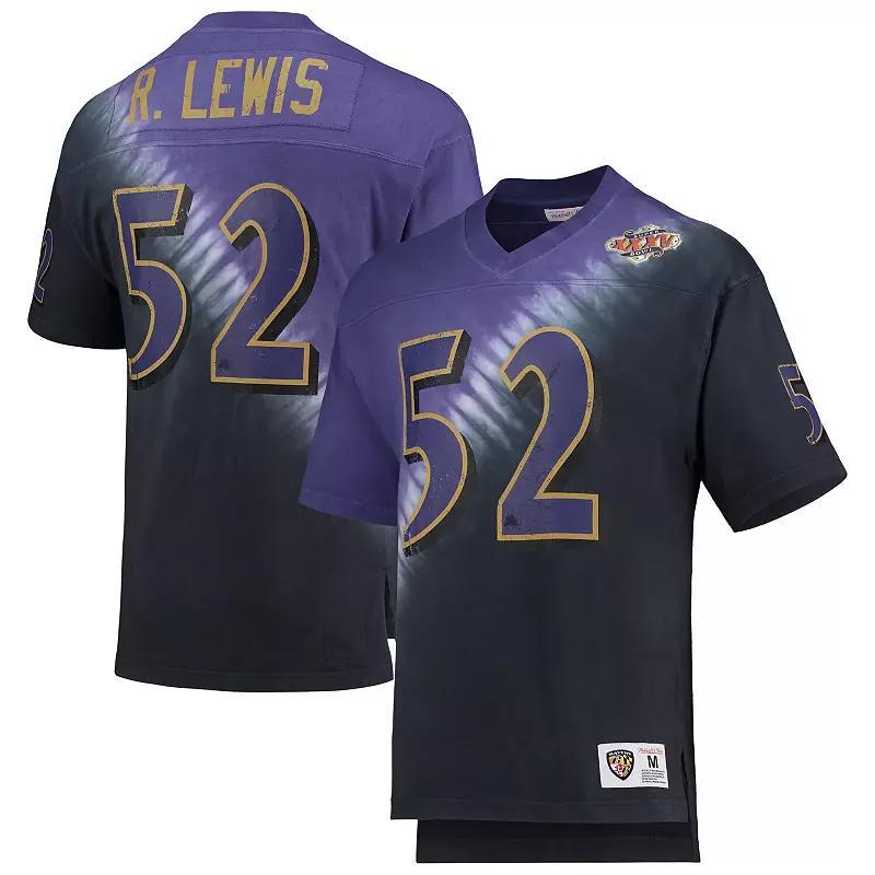 Mens Mitchell & Ness Ray Lewis /Black Baltimore Ravens Retired Player Name & Number Diagonal Tie-Dye V-Neck T-Shirt Product Image