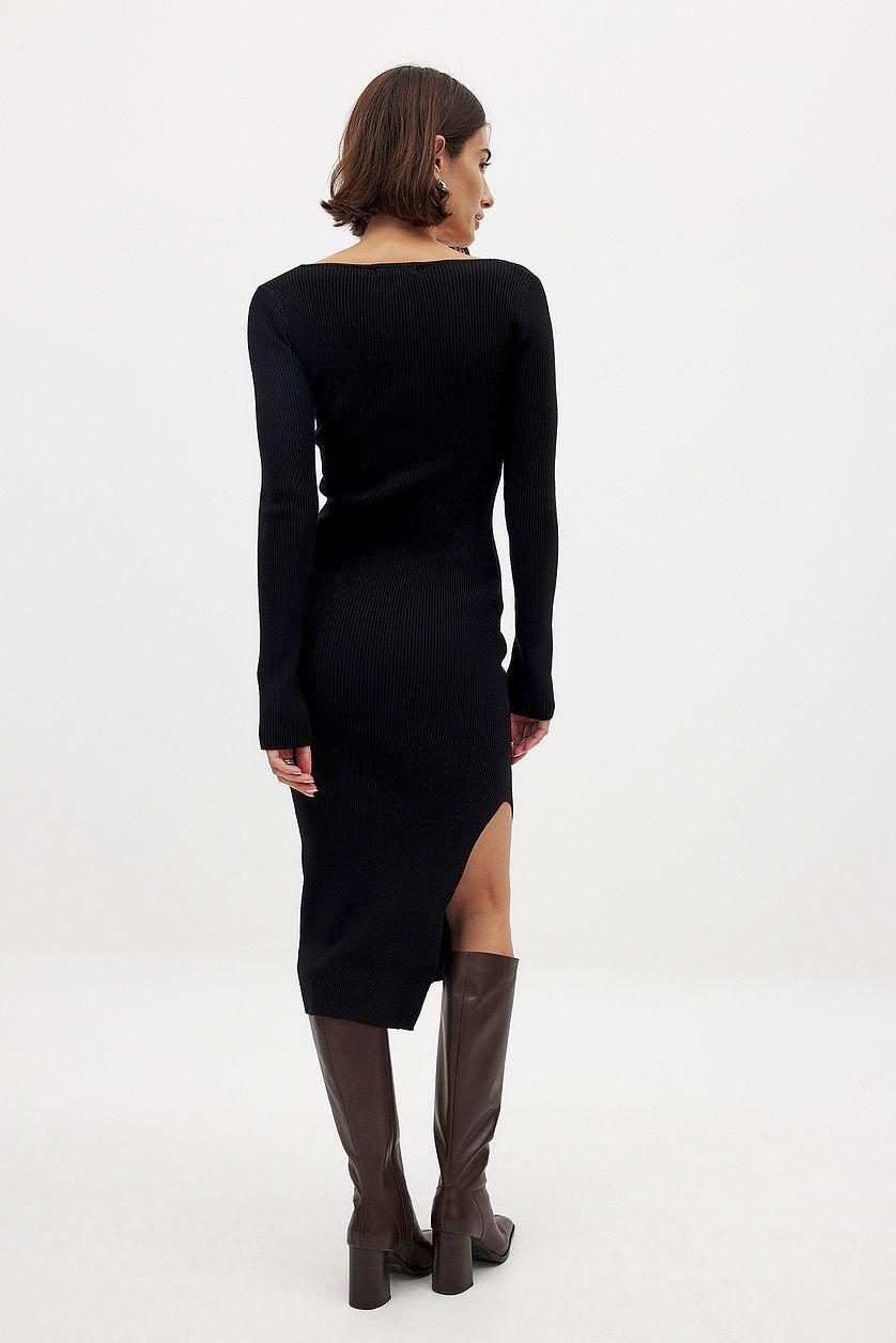 Scoop Neck Midi Slit Dress Product Image