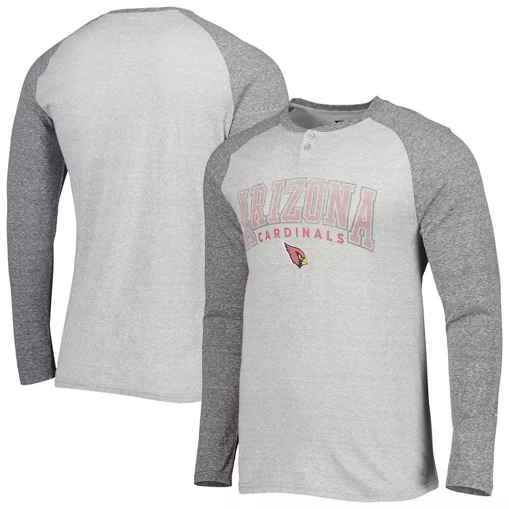 Men's Concepts Sport Heather Gray Arizona Cardinals Ledger Raglan Long Sleeve Henley T-Shirt, Size: Small, Grey Product Image