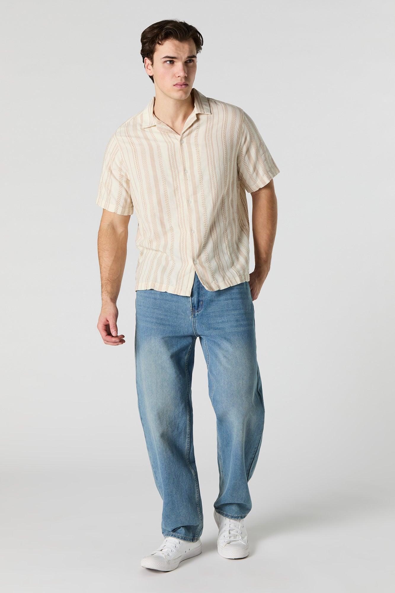 Textured Linen Button-Up Top Male Product Image